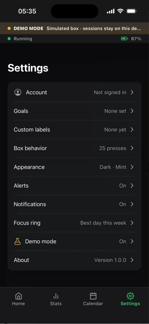 Phone Box app: Settings